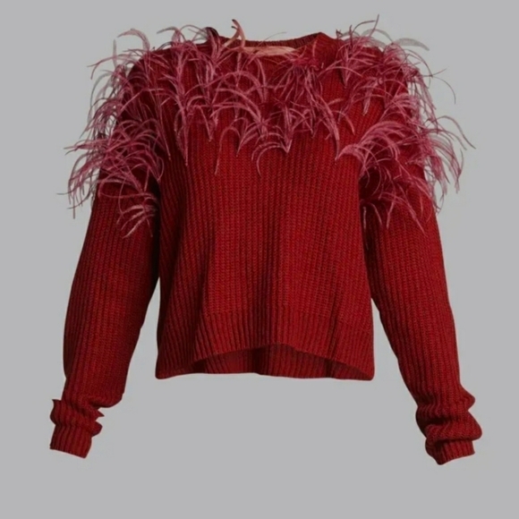 cinq a sept Sweaters - Cinq à Sept Melanie Burgundy Ostrich Feather Wool-Blend Sweater